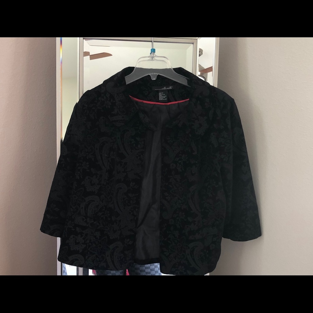Black Floral Jacquard Brocade Swing Jacket